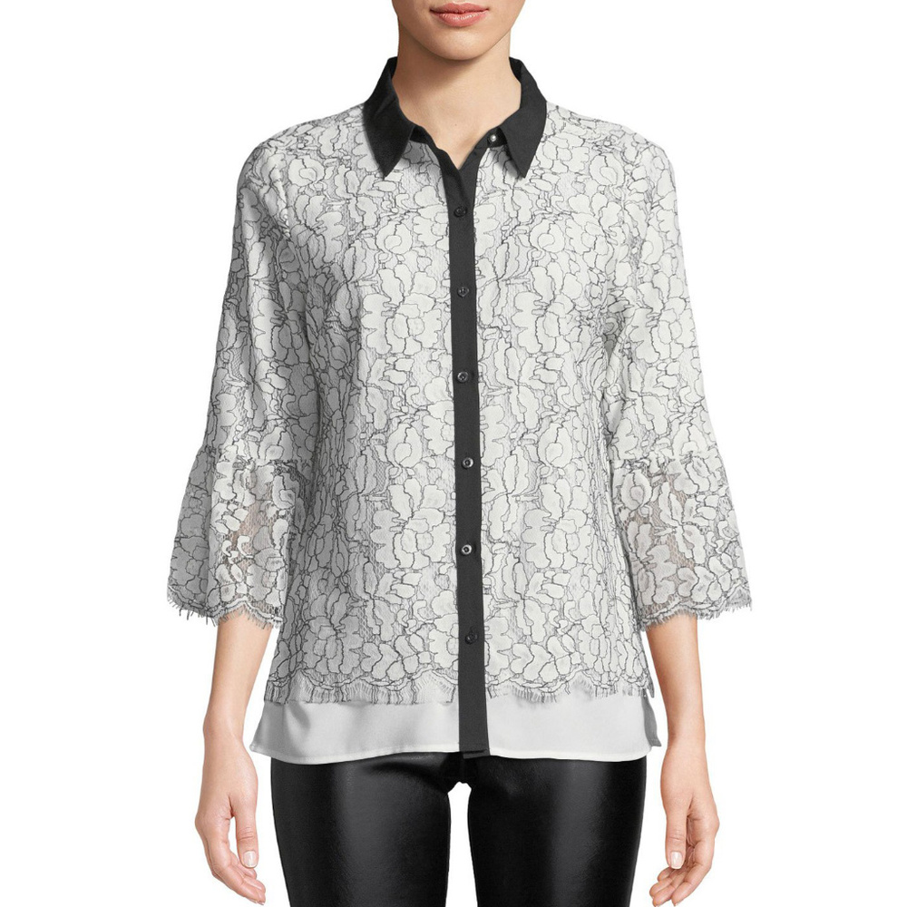 NWT Karl Lagerfeld Paris Lace Button-Front Blouse
